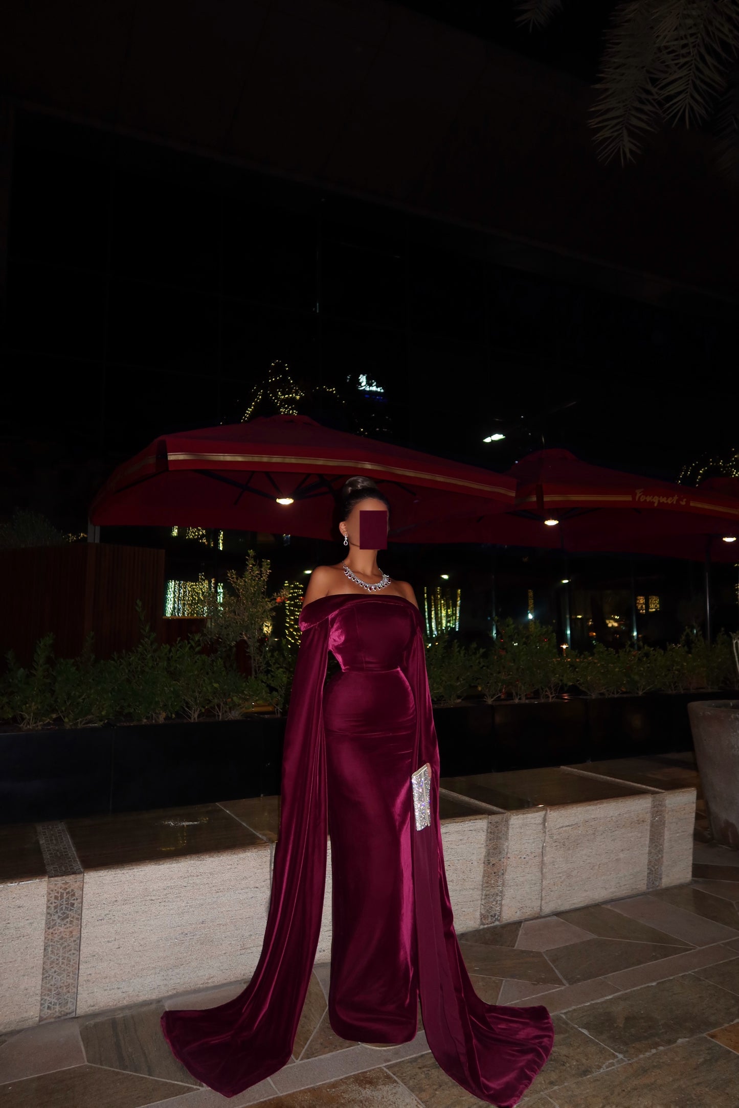 OFF SHOULDER MAROON VELVET LONG SLEEVED DRESS