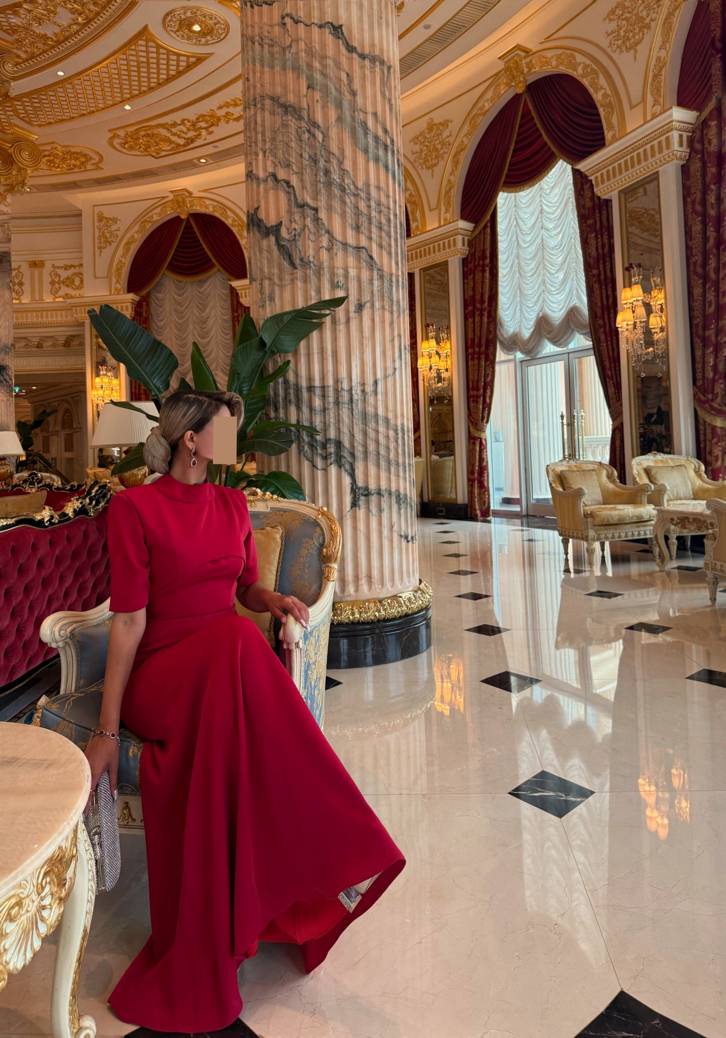 RED SEMI FIT LAYERED PANELLED DRESS