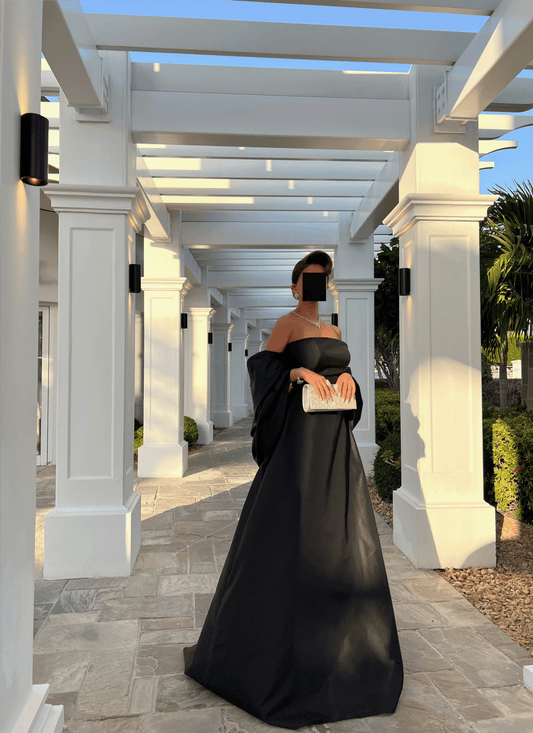 TUBE DRESS WITH OFFSHOULDER CAPE