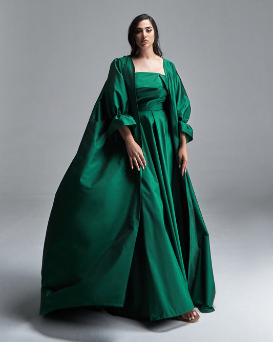 EMERALD TUBE DRESS WITH GATHERED SLEEVE ABAYA
