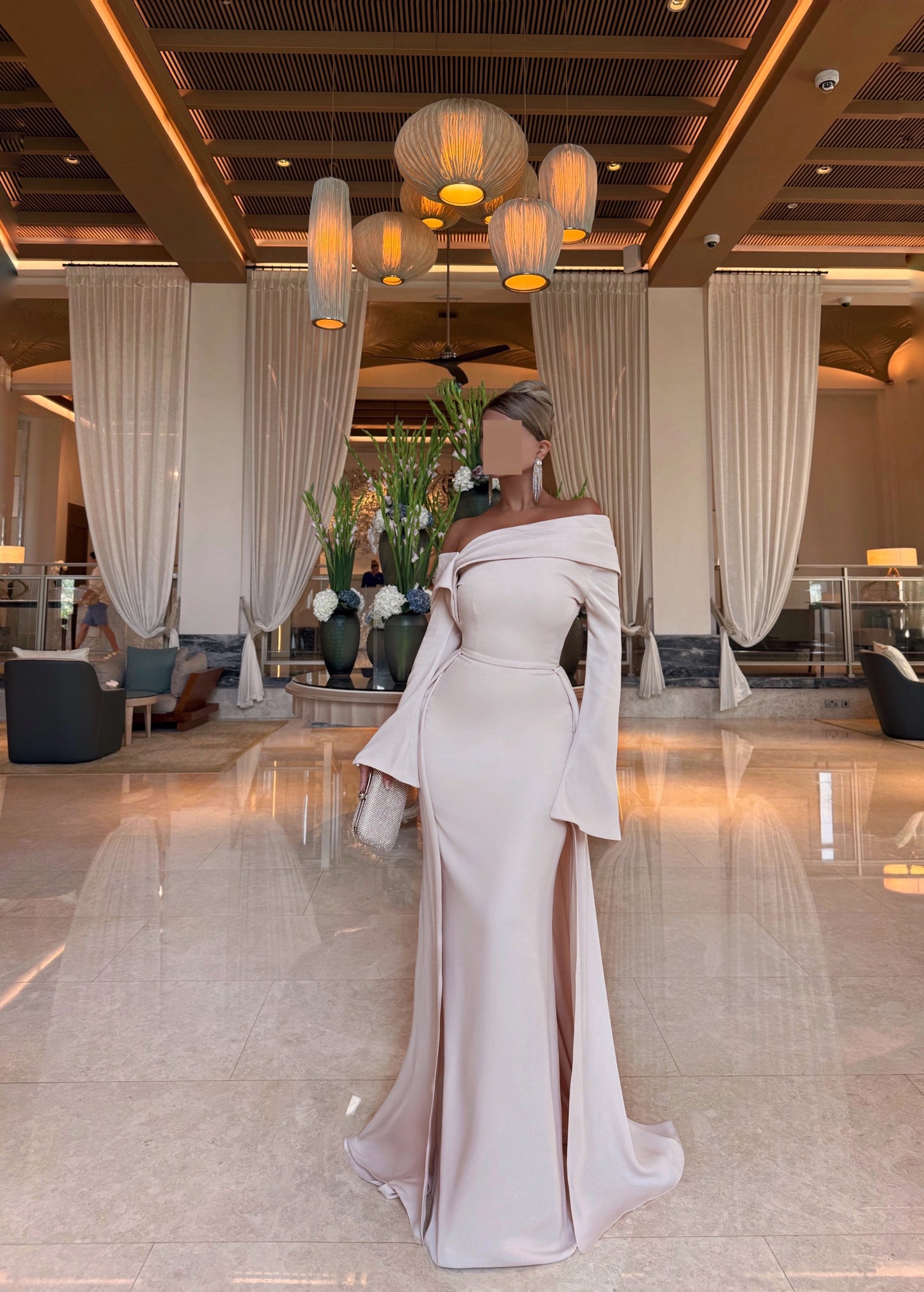 LIGHT PINK ASYMMETRIC STRAIGHT FIT DRESS WITH TRAIL