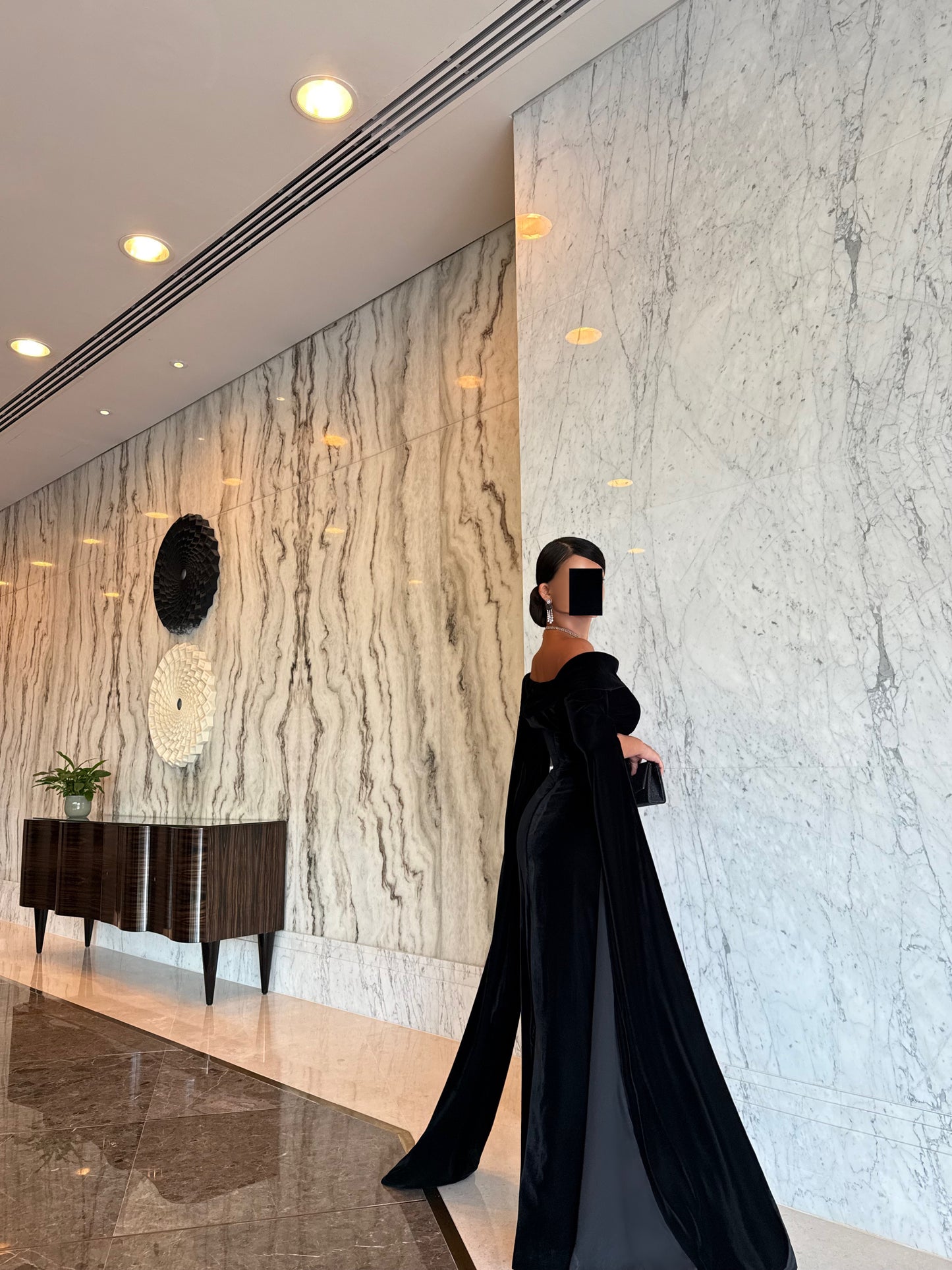 OFF SHOULDER BLACK VELVET LONG SLEEVED DRESS
