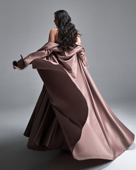 ROSE GOLD TUBE DRESS WITH SIMPLE ABAYA