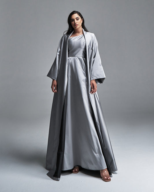GREY TUBE DRESS WITH FLARED SLEEVE ABAYA