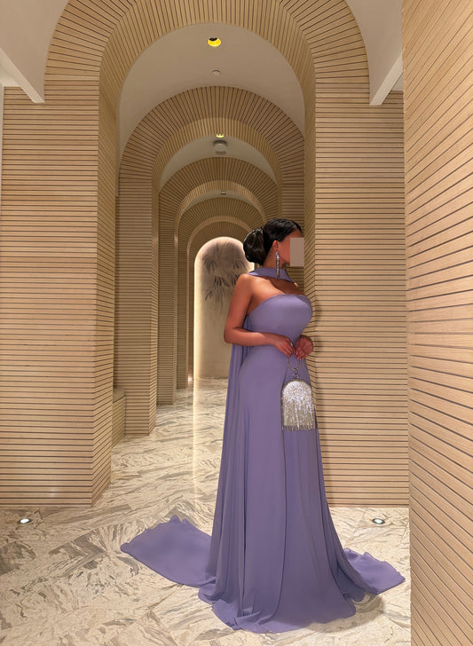 LILAC OFF-SHOULDER CAPE GOWN