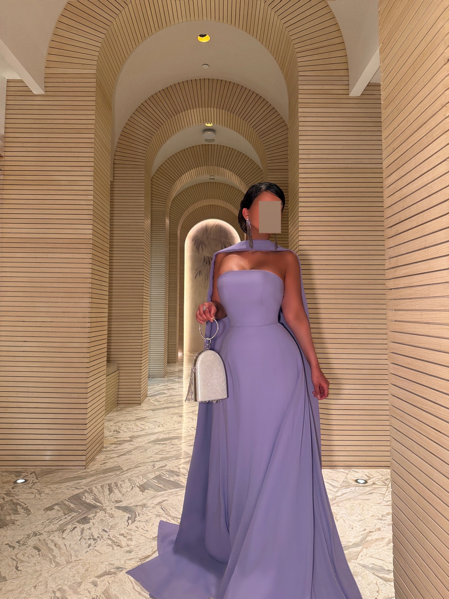 LILAC OFF-SHOULDER CAPE GOWN